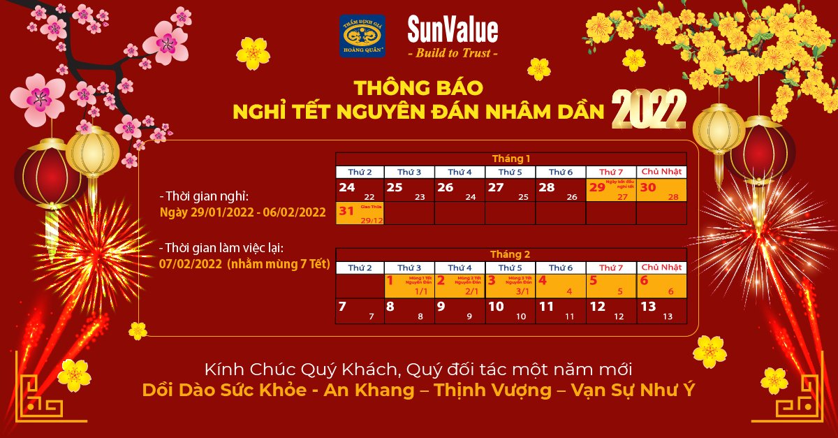 THÔNG BÁO LỊCH NGHỈ TẾT NGUYÊN ĐÁN 2022